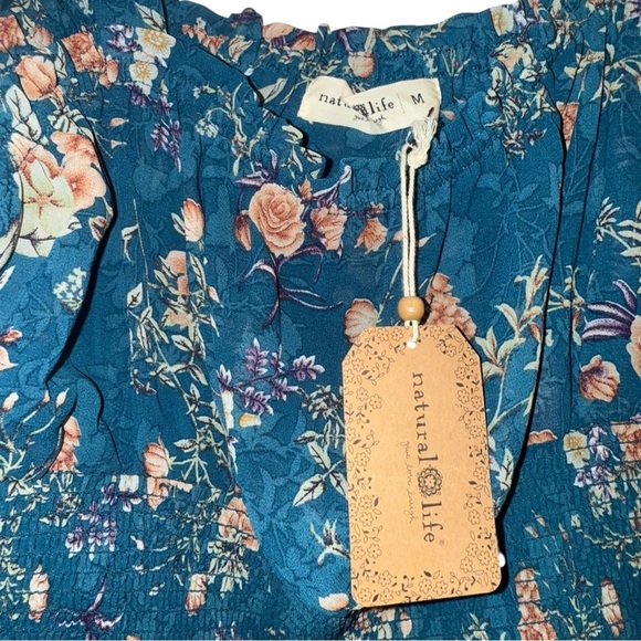 New ▶️ Natural Life  ◀️ Eloise Teal Blue Floral Smocked Tie Strap Tank Top - Picture 12 of 16